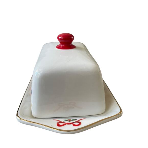 Christmas Nutcracker Covered Butter Dish Holiday Bow Collection Red White NEW - Picture 16 of 16